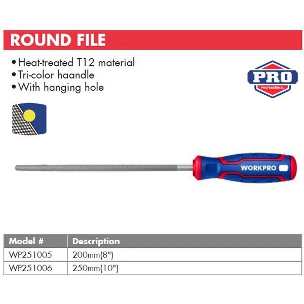 Giũa tròn WORKPRO kích thước 200mm (8 inch) WP251005/ 250mm (10 inch) WP251006 - Hàng chuẩn chính hãng