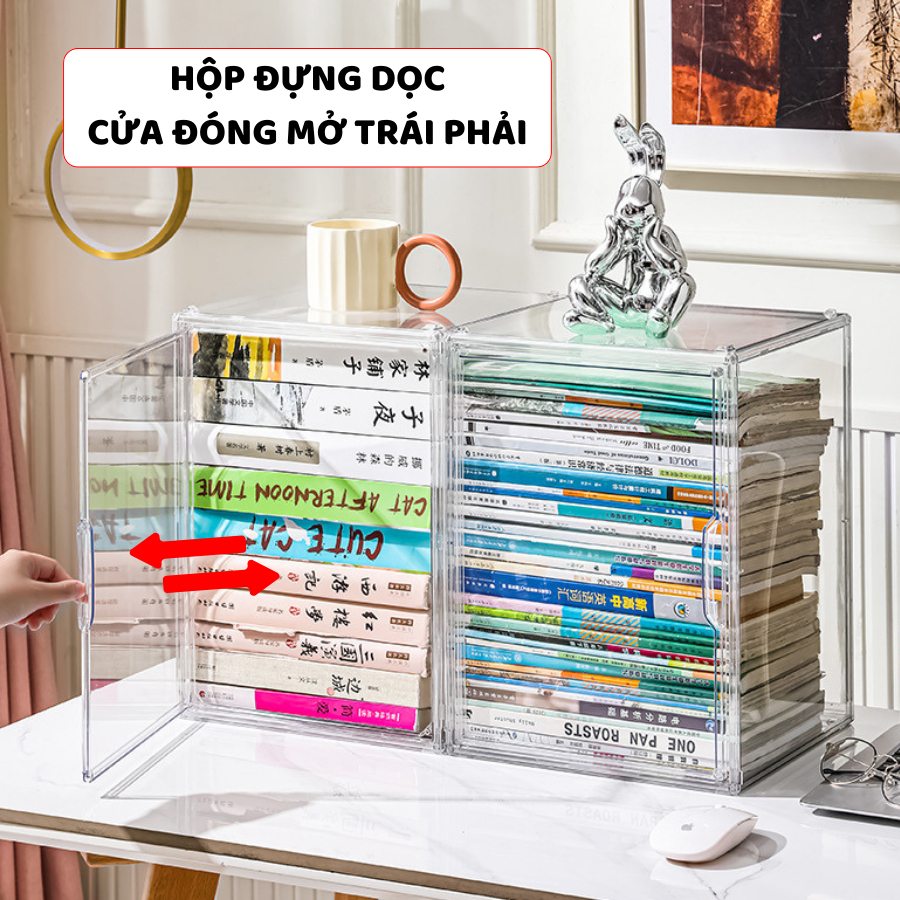 Hộp Đựng Sách Trong Suốt ENODA HOME, Hộp Nhựa Mica Trưng Bày Bảo Quản Sách Truyện Cỡ A4 HTS024