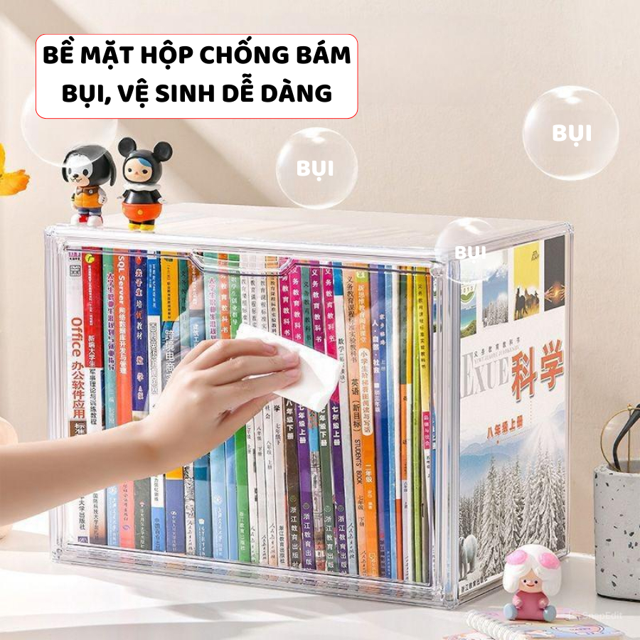Hộp Đựng Sách Trong Suốt ENODA HOME, Hộp Nhựa Mica Trưng Bày Bảo Quản Sách Truyện Cỡ A4 HTS024