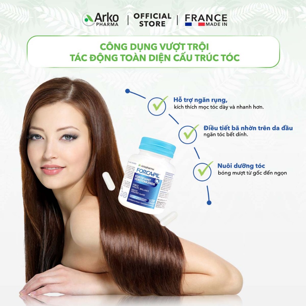 Ảnh Combo 3 hộp viên uống ngừa rụng tóc, dưỡng tóc khỏe bóng mượt Arkopharma Forcapil Fortifiant 3