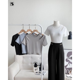 Áo Thun Nữ Cộc Tay Cổ Tròn Khoét Vai Cá Tính Dáng Ôm Tôn Dáng – Twentyfive Fashion 6401