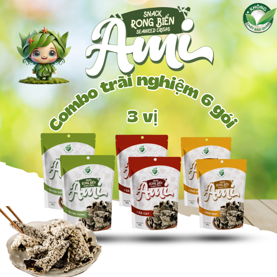 [Tặng 2 Rong trộn cơm] Mua Combo Mix 3 vị_6 gói Snack Rong biển Ami 25g ...