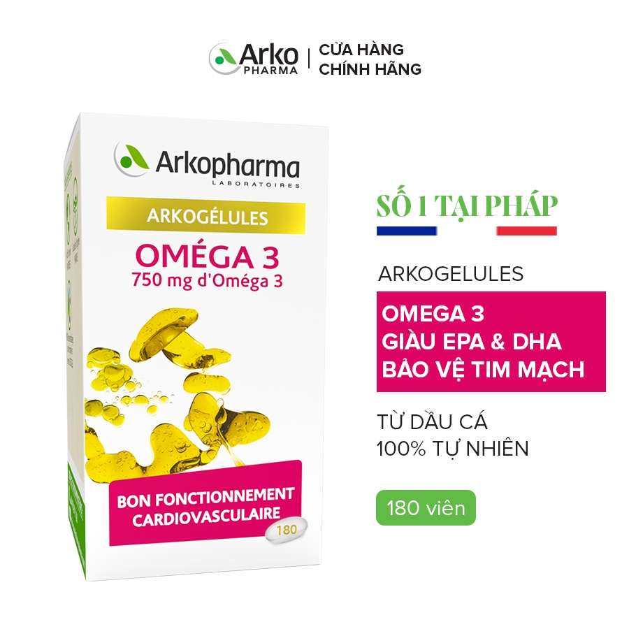 Ảnh Viên Uống Dầu Cá Omega 3 Arkopharma Hỗ Trợ Tim Mạch, Tăng Cường Trí Não, Sáng Mắt - 180 Viên 2