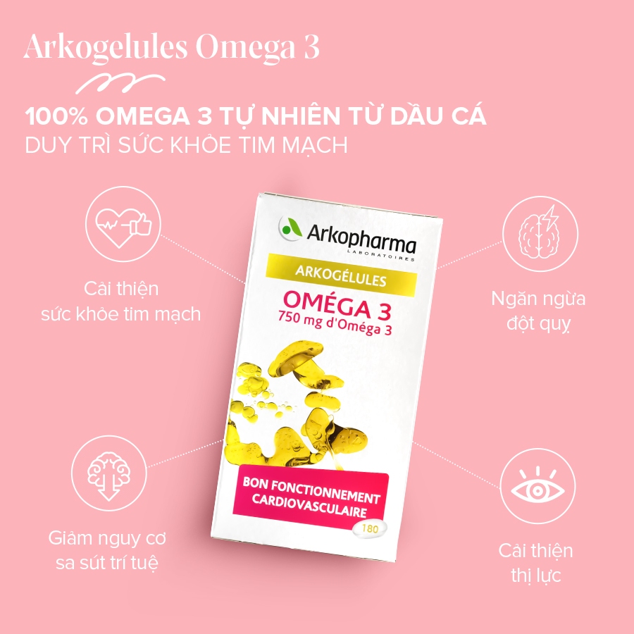 Ảnh Viên Uống Dầu Cá Omega 3 Arkopharma Hỗ Trợ Tim Mạch, Tăng Cường Trí Não, Sáng Mắt - 180 Viên 3