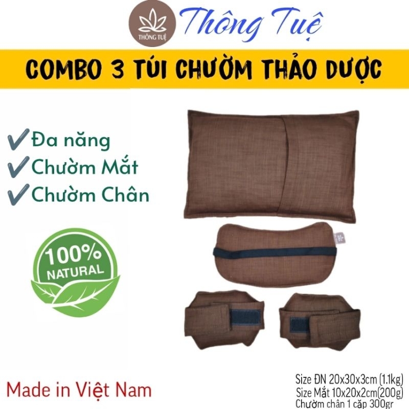 Combo 3 TÚI CHƯỜM THẢO DƯỢC (chườm chân+túi mắt+túi đa năng) Thông Tuệ - Thư giãn giảm đau mỏi