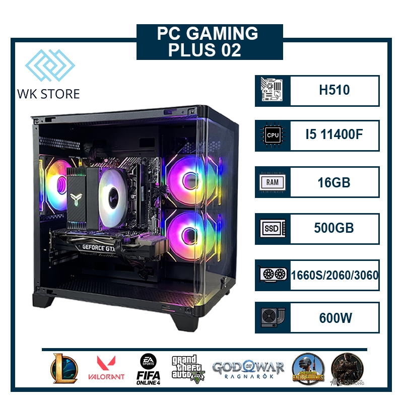 Thùng PC Gaming Plus 02 Core i5 11400F, VGA 1660S 2060 3060