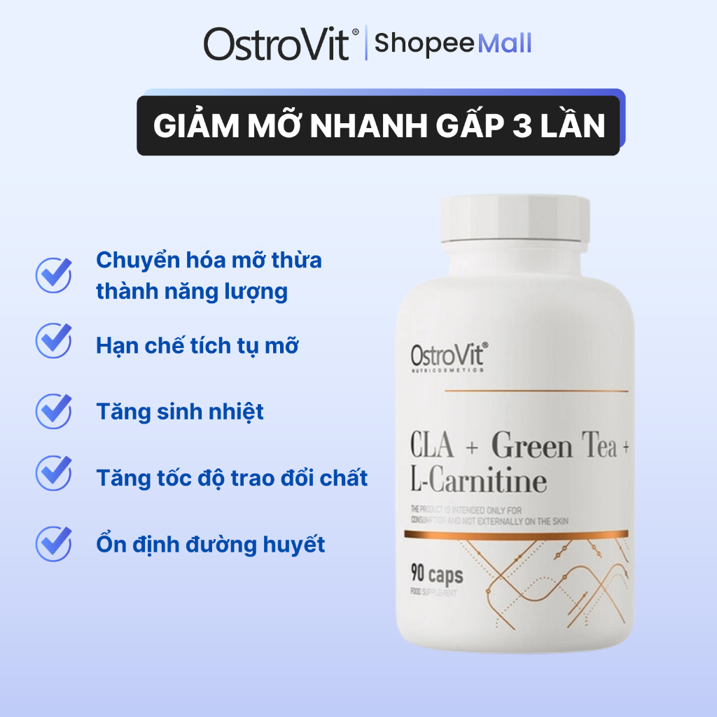 ostrovit cla green tea l carnitine Viên uống Ostrovit CLA + Greentea + L-carnitine, 90 viên, nhập khẩu Ba Lan,  giảm mỡ hiệu quả