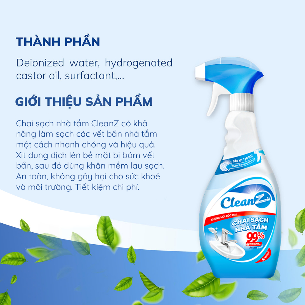 Ảnh Xịt Sạch Nhà Tắm Đa Năng CLEANZ Vệ Sinh Nhà Tắm Chống Ăn Mòn Inox Vệ Sinh Vòi Rửa,Vòi Sen,Vách Kính 2