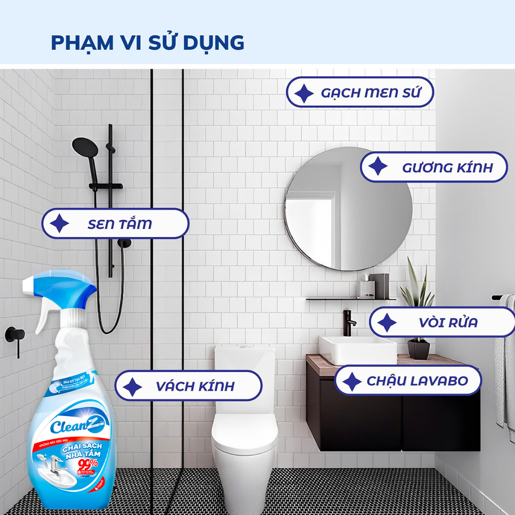 Ảnh Xịt Sạch Nhà Tắm Đa Năng CLEANZ Vệ Sinh Nhà Tắm Chống Ăn Mòn Inox Vệ Sinh Vòi Rửa,Vòi Sen,Vách Kính 3
