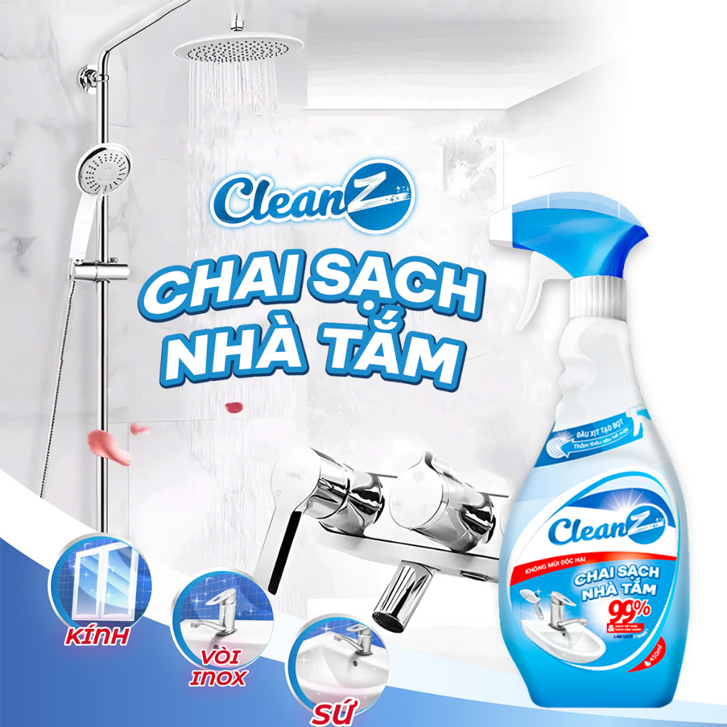 Ảnh Xịt Sạch Nhà Tắm Đa Năng CLEANZ Vệ Sinh Nhà Tắm Chống Ăn Mòn Inox Vệ Sinh Vòi Rửa,Vòi Sen,Vách Kính 1