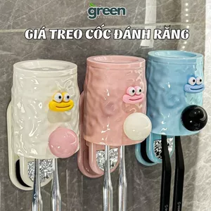 Giá Treo Cốc Đánh Răng Hình Vịt Dán Tường, Giá Để Bàn Chải, Kem Đánh Răng 3 Trong 1 Họa Tiết Cute