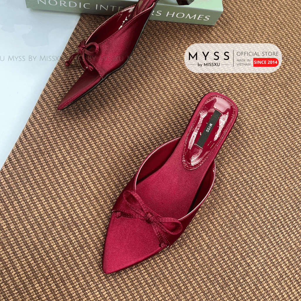 Giày sục nữ MYSS quai ngang phối nơ mũi nhọn gót vuông 3cm cao cấp - SU219