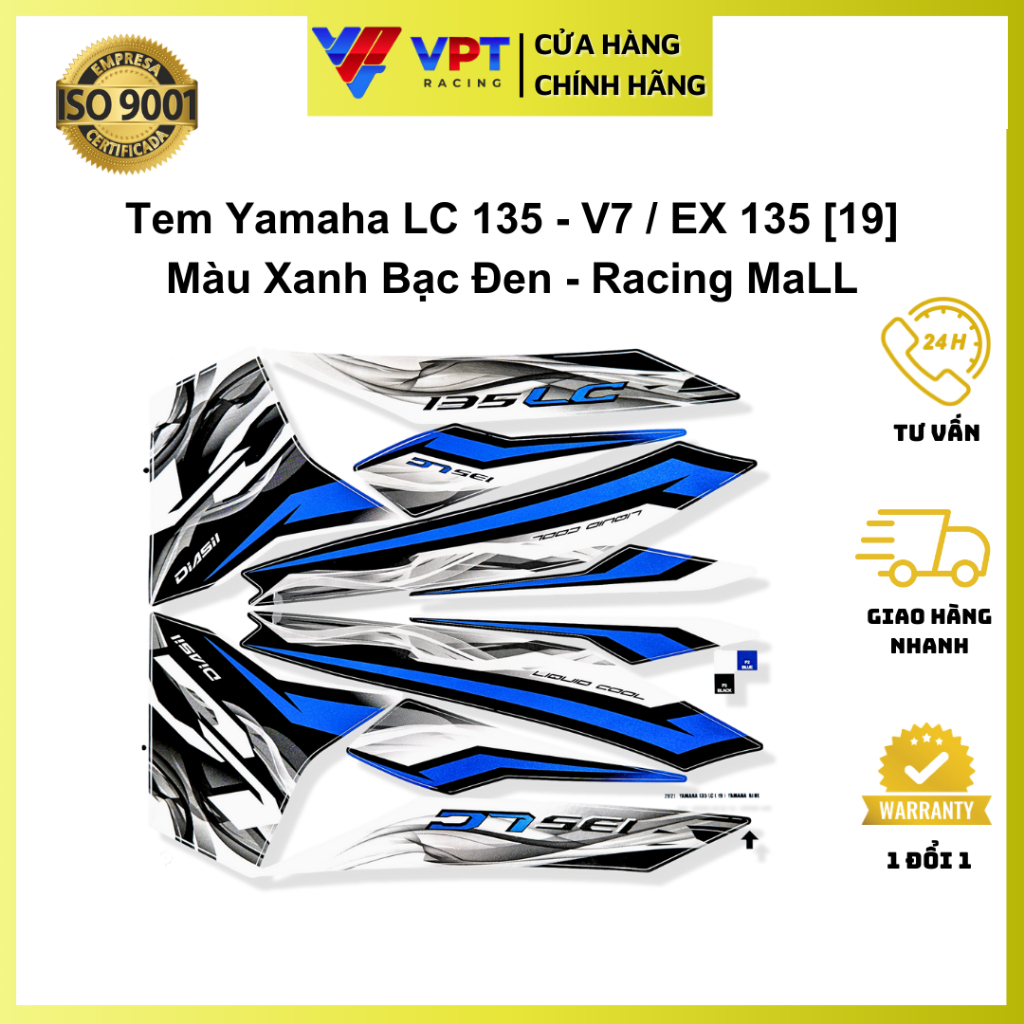 Tem Yamaha LC 135 - V7 / EX 135 [19] Màu Xanh Bạc Đen / STICKER-LC(19 ...