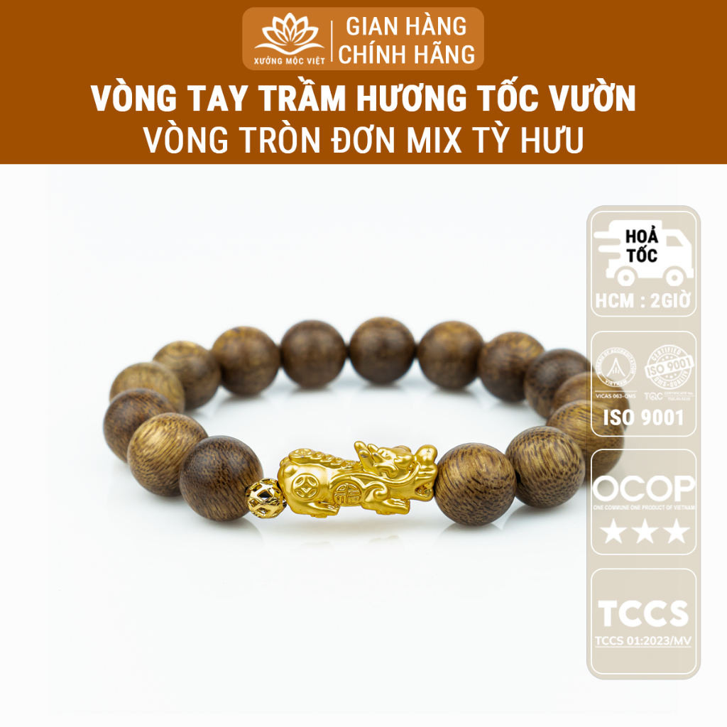 Ảnh Vòng tay trầm hương mix Tỳ Hưu trầm tóc vườn Xưởng Mộc Việt mang lại may mắn bình an tài lộc 1