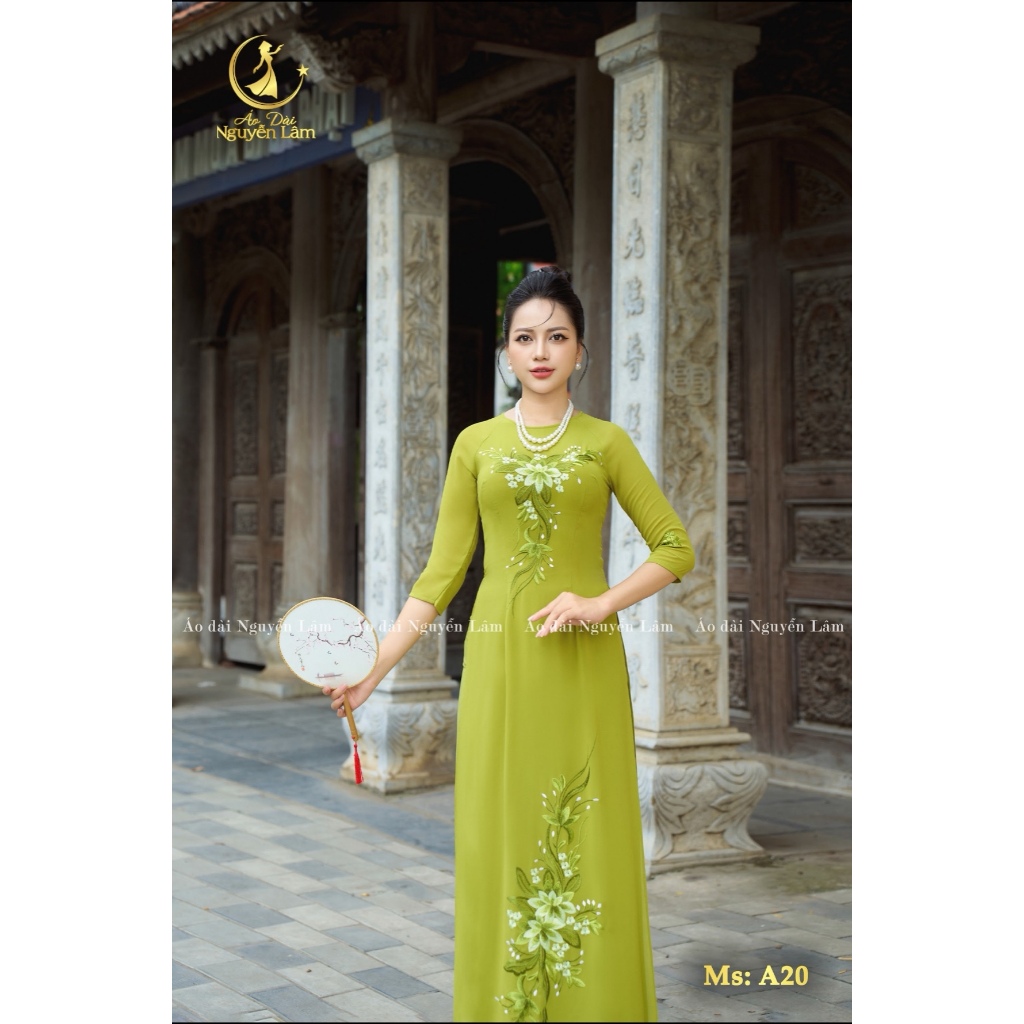 [GIẢM 40K] Áo Dài Cho Mẹ Sui Thêu Tay Cao Cấp - Mã A20 Màu Xanh Non Độ Co Giãn 4 Chiều, Áo Dài Cho Nữ