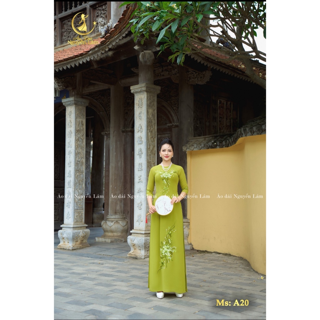 [GIẢM 40K] Áo Dài Cho Mẹ Sui Thêu Tay Cao Cấp - Mã A20 Màu Xanh Non Độ Co Giãn 4 Chiều, Áo Dài Cho Nữ
