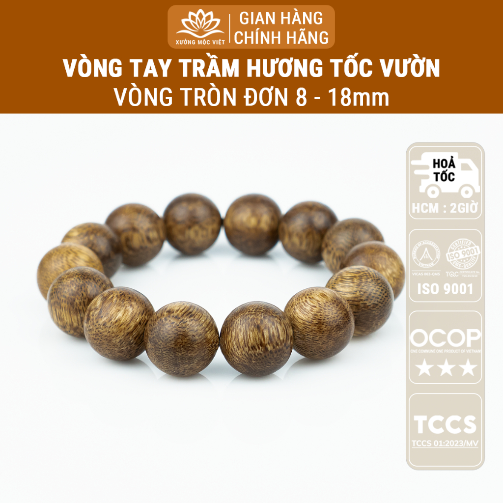 Ảnh Vòng tay trầm hương Tròn đơn Tóc vườn Xưởng Mộc Việt size 8/10/12/14/16/18mm mang bình an may mắn 1