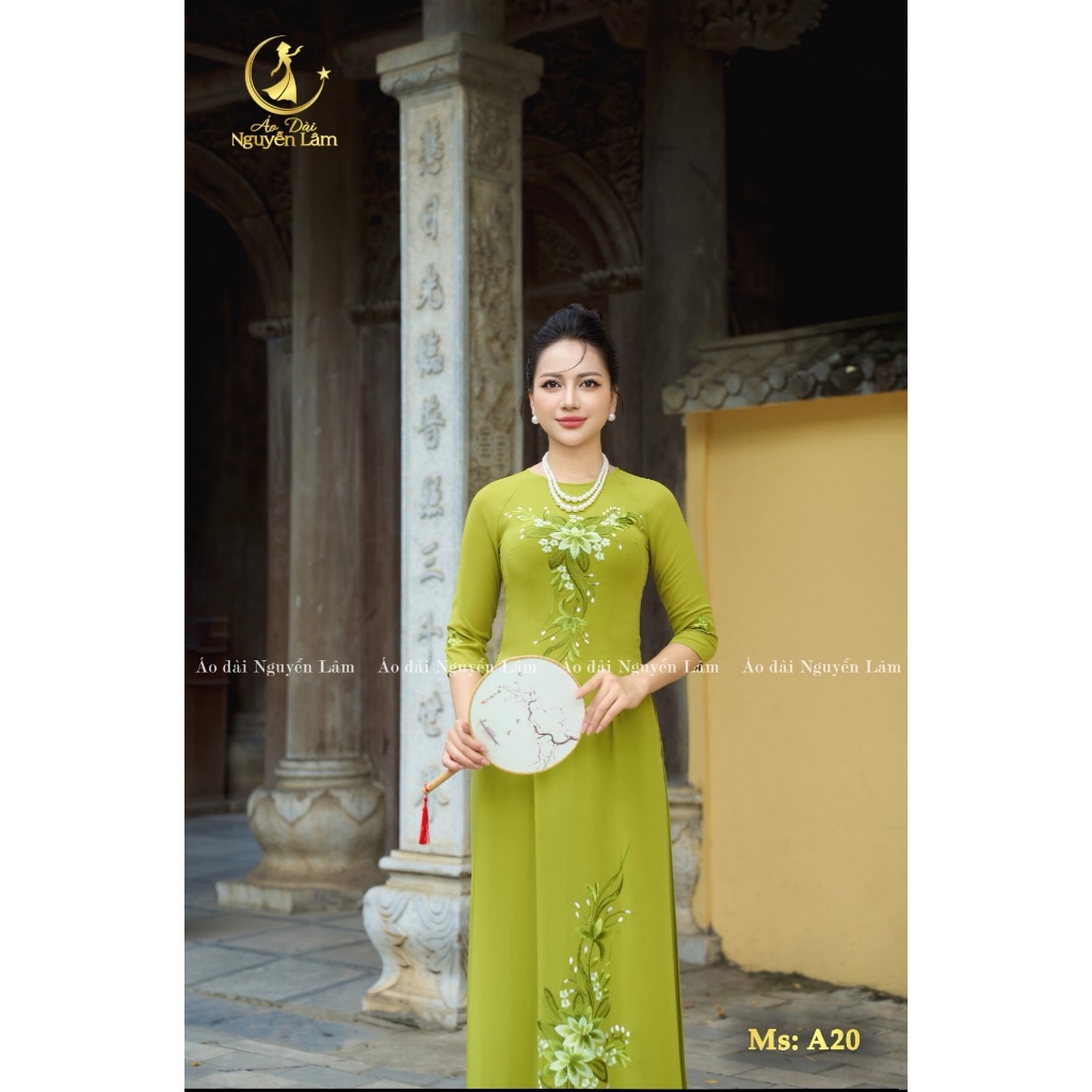 [GIẢM 40K] Áo Dài Cho Mẹ Sui Thêu Tay Cao Cấp - Mã A20 Màu Xanh Non Độ Co Giãn 4 Chiều, Áo Dài Cho Nữ