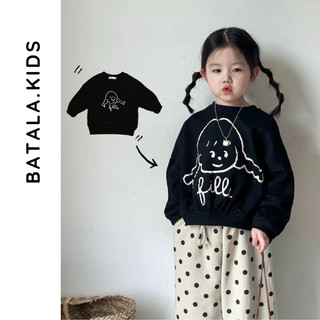 Áo nỉ cho bé Batala Kids, Áo SWEATER nỉ bông cho bé màu ĐEN BÉ GÁI FILLE thu đông 2024