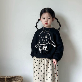 Áo nỉ cho bé Batala Kids, Áo SWEATER nỉ bông cho bé màu ĐEN BÉ GÁI FILLE thu đông 2024