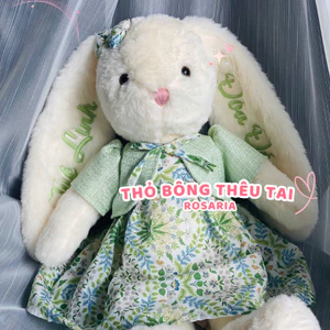 Gấu Bông Thỏ Xanh Thêu Tai Theo Yêu Cầu - Quà tặng trẻ em, sinh nhật, người yêu - Gấu Bông Xinh Rosaria