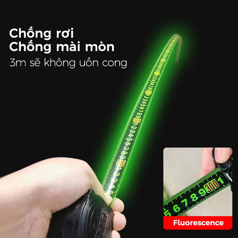 Thước dây huỳnh quang công nghệ đen thước dây nhập khẩu 5/10 mét, mở rộng và dày lên chống mài mòn đo chính xác