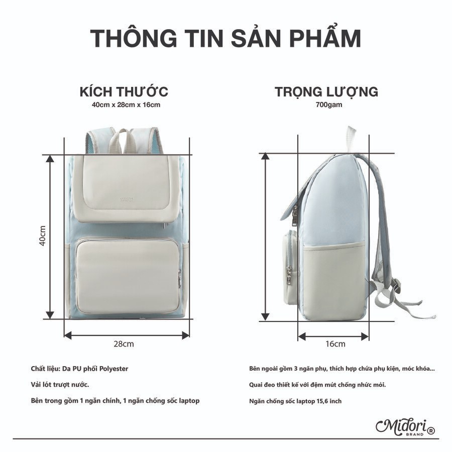 Balo đi học thời trang Nam nữ chống nước đựng laptop PAIX Local Brand Mi MidorI