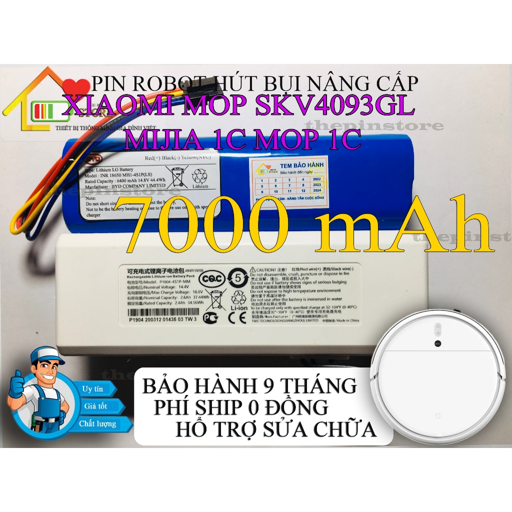( DUNG LƯỢNG 7000 mAh ) PIN ROBOT XIAOMI MOP SKV4093GL MIJIA 1C MOP 1C ...