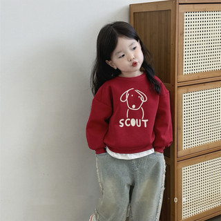 Áo nỉ cho bé Batala Kids, Áo SWEATER nỉ bông cho bé trai bé gái MÀU ĐỎ in hình chú CÚN SCOUT thu đông 2024
