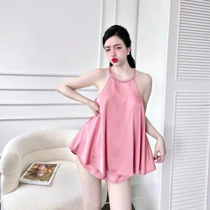 Đồ ngủ nữ cổ yếm bộ ngủ nữ mặc nhà vải lụa chất Latin freesize 54kg - CN113