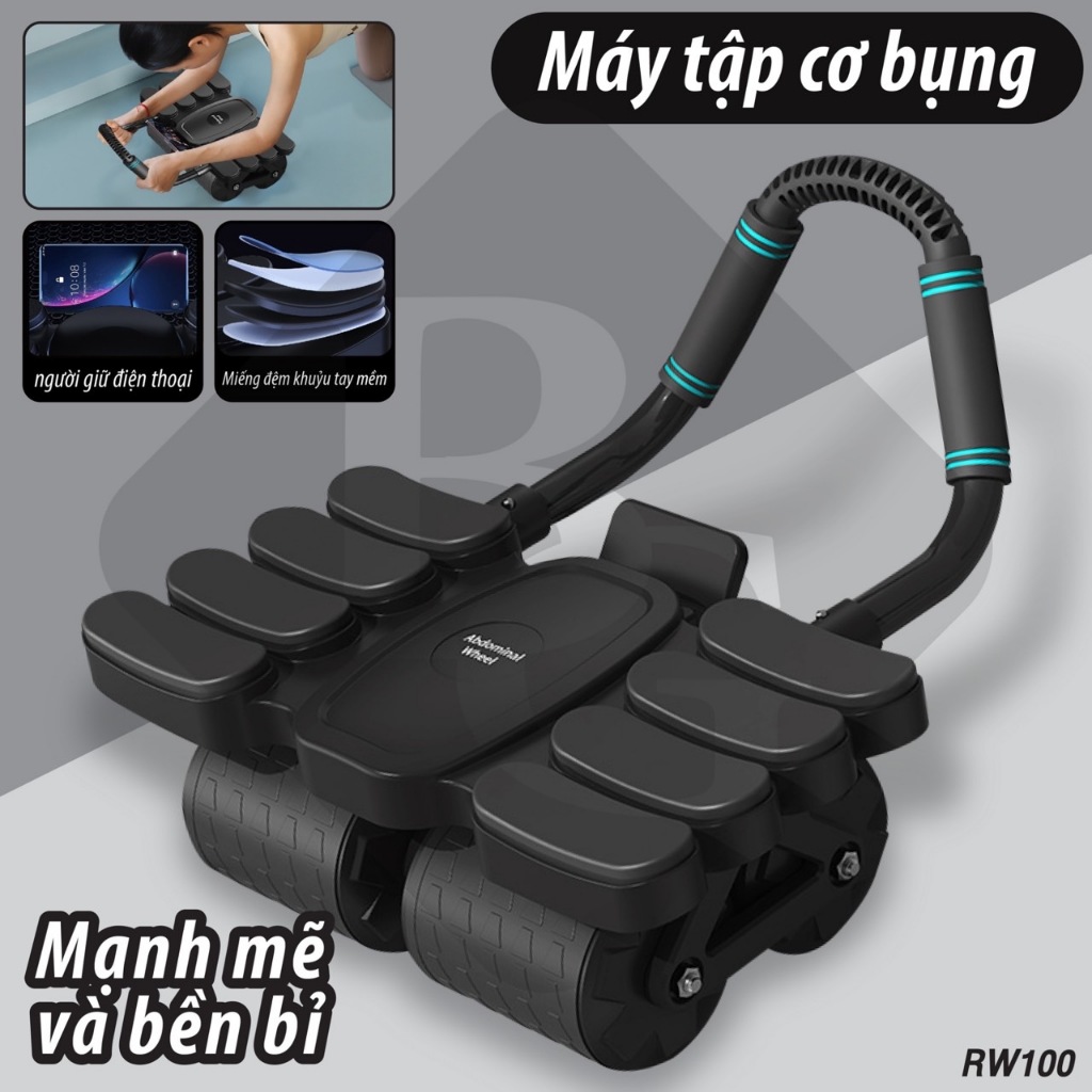 Ảnh Tặng tấm lót [RW100-RW099] - Dụng cụ tập bụng 4 bánh ,Con lăn cao cấp đa năng  hỗ trợ thon gọn 1