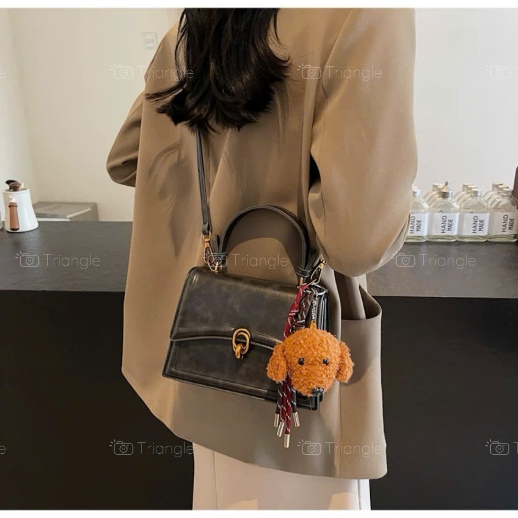 Triangle - Mature Bag (Giá thanh lý không hoàn) Túi xách da sần Hàn Quốc màu loang kèm móc treo
