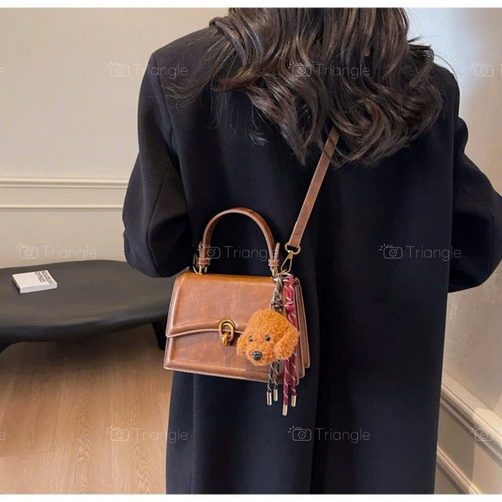 Triangle - Mature Bag (Giá thanh lý không hoàn) Túi xách da sần Hàn Quốc màu loang kèm móc treo