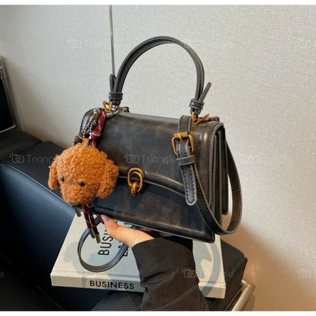 Triangle - Mature Bag (Giá thanh lý không hoàn) Túi xách da sần Hàn Quốc màu loang kèm móc treo