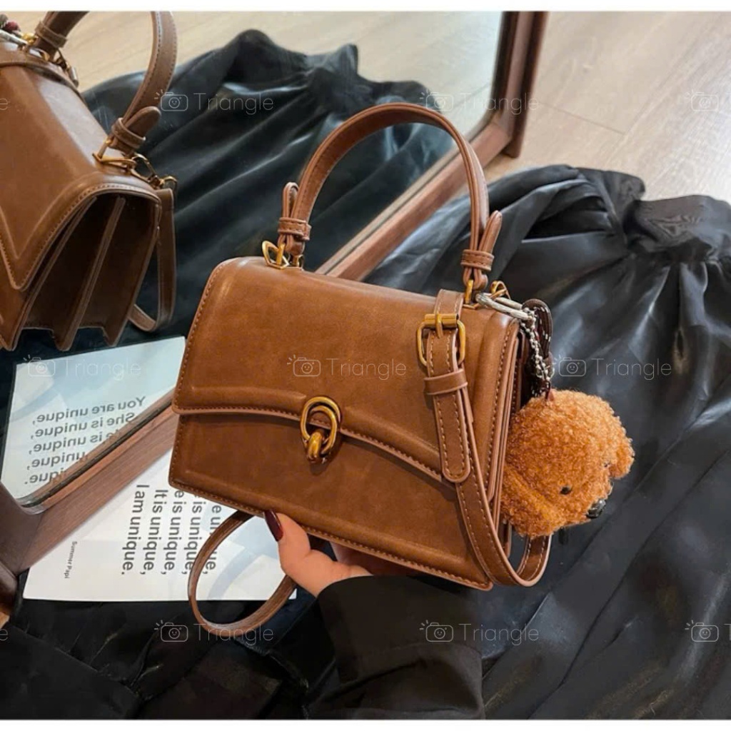 Triangle - Mature Bag (Giá thanh lý không hoàn) Túi xách da sần Hàn Quốc màu loang kèm móc treo