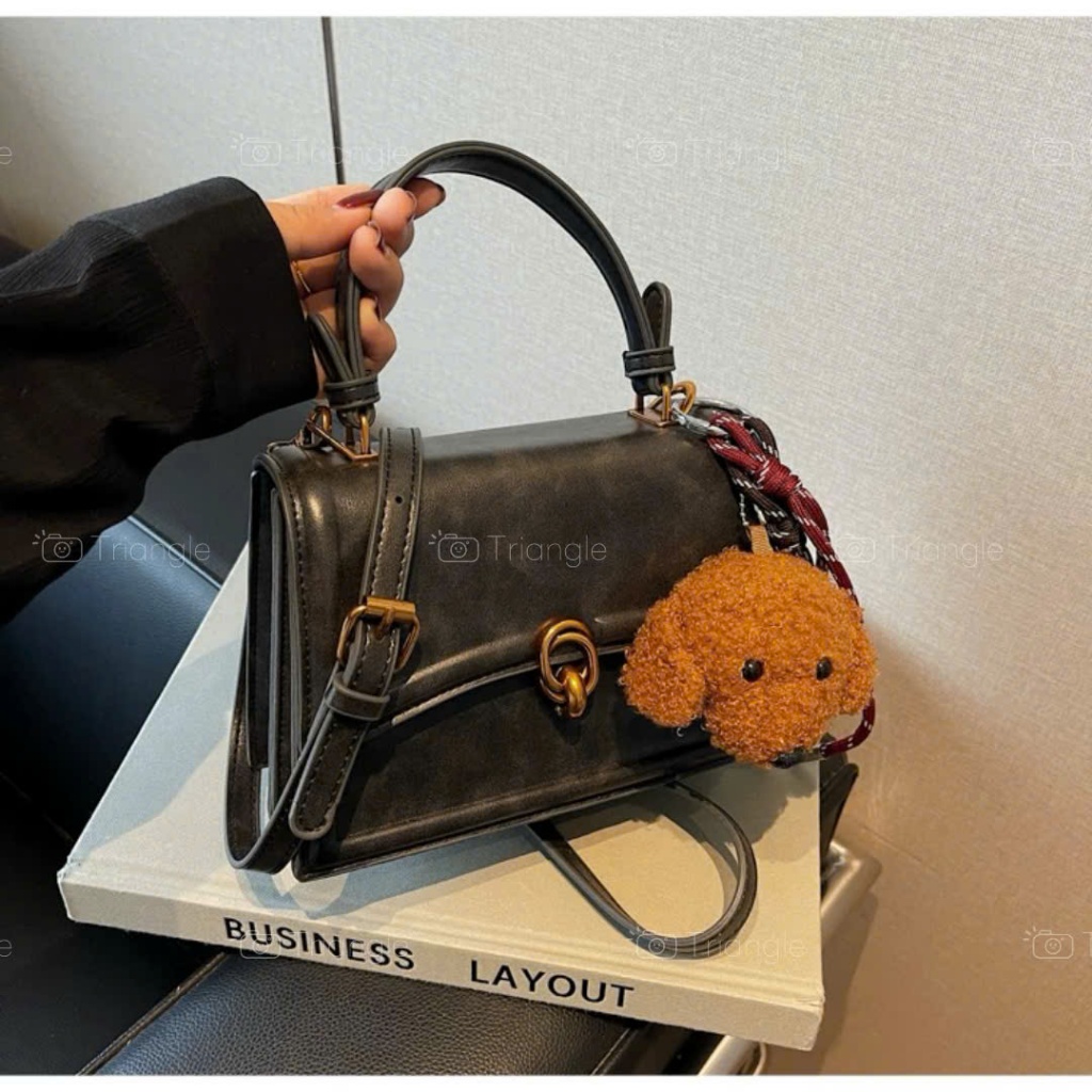 Triangle - Mature Bag (Giá thanh lý không hoàn) Túi xách da sần Hàn Quốc màu loang kèm móc treo