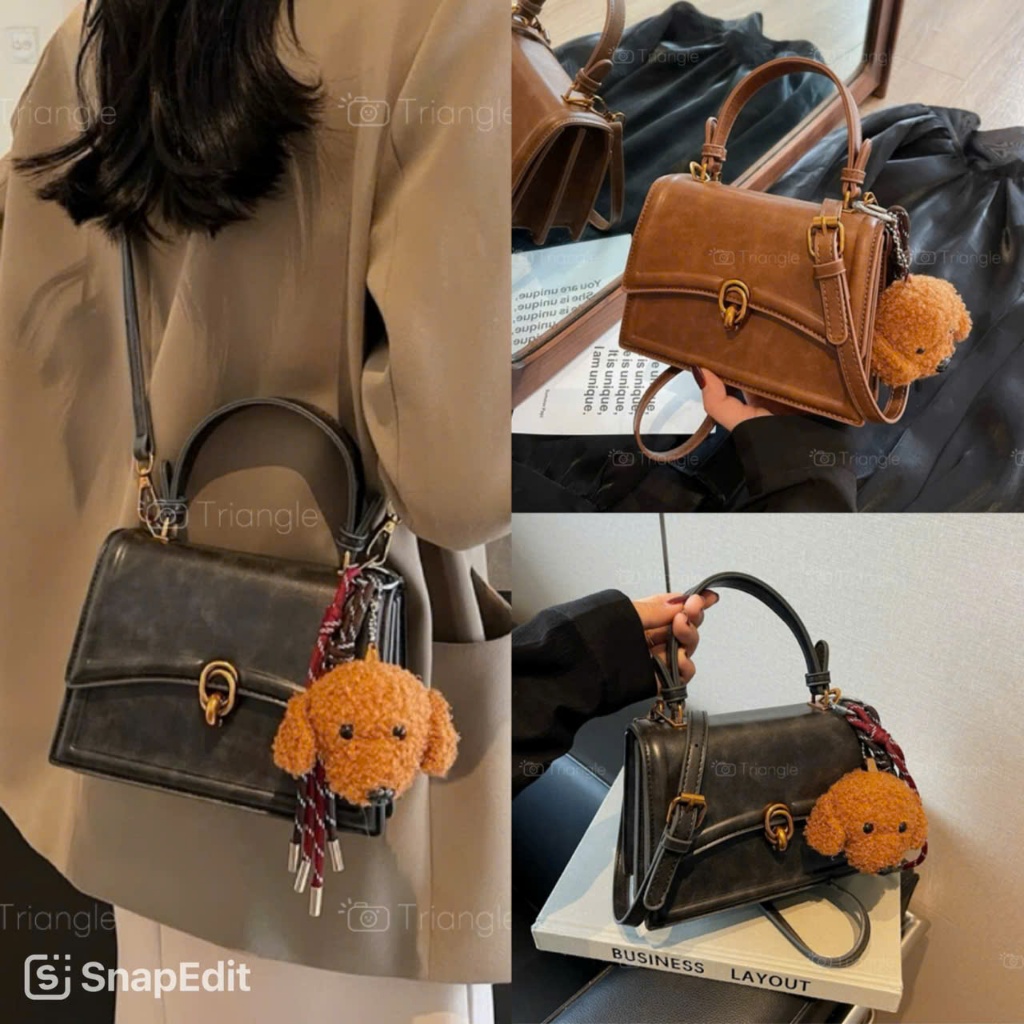 Triangle - Mature Bag (Giá thanh lý không hoàn) Túi xách da sần Hàn Quốc màu loang kèm móc treo