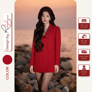Áo blazer dáng suông 2 lớp đứng form Rubyhouse, áo vest đỏ nhung từ vải tuyết hàn 2 lớp cao cấp
