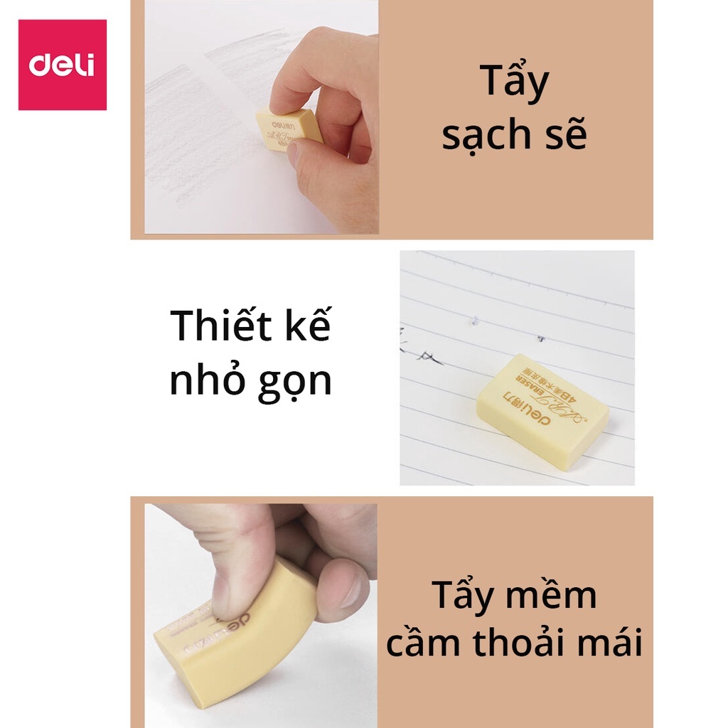 Hộp 72 Gôm Tẩy Bút Chì 2B 4B Deli Tẩy Siêu Sạch Ít Vụn Không Mòn Giấy Phù Hợp Cho Học Sinh Văn Phòng