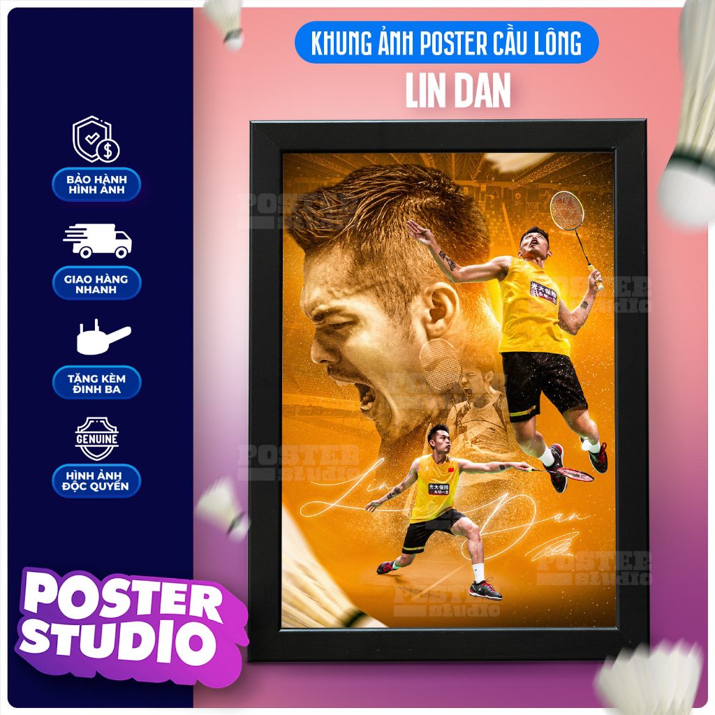 Khung ảnh poster CẦU LÔNG LIN DAN gồm 2 kích thước để bàn A5, treo ...