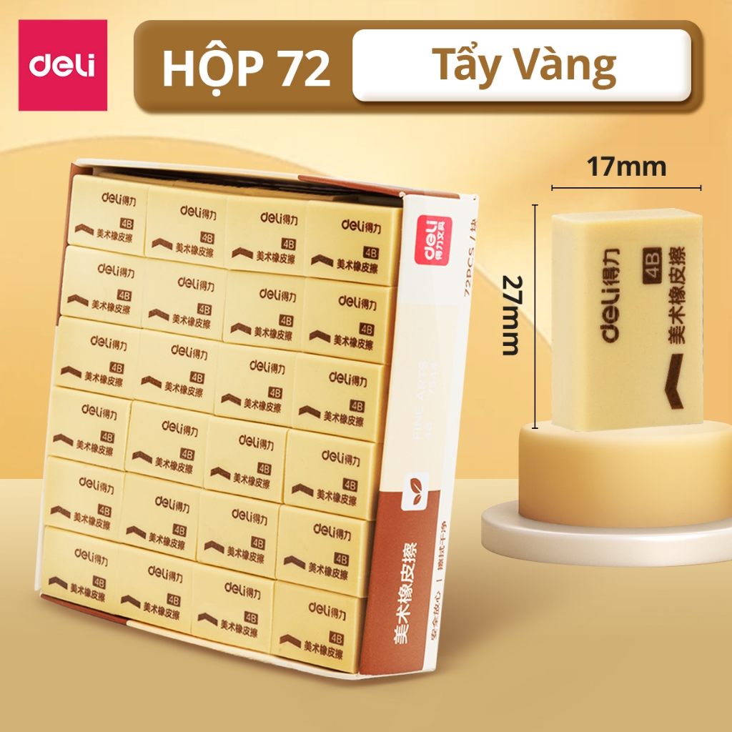 Hộp 72 Gôm Tẩy Bút Chì 2B 4B Deli Tẩy Siêu Sạch Ít Vụn Không Mòn Giấy Phù Hợp Cho Học Sinh Văn Phòng
