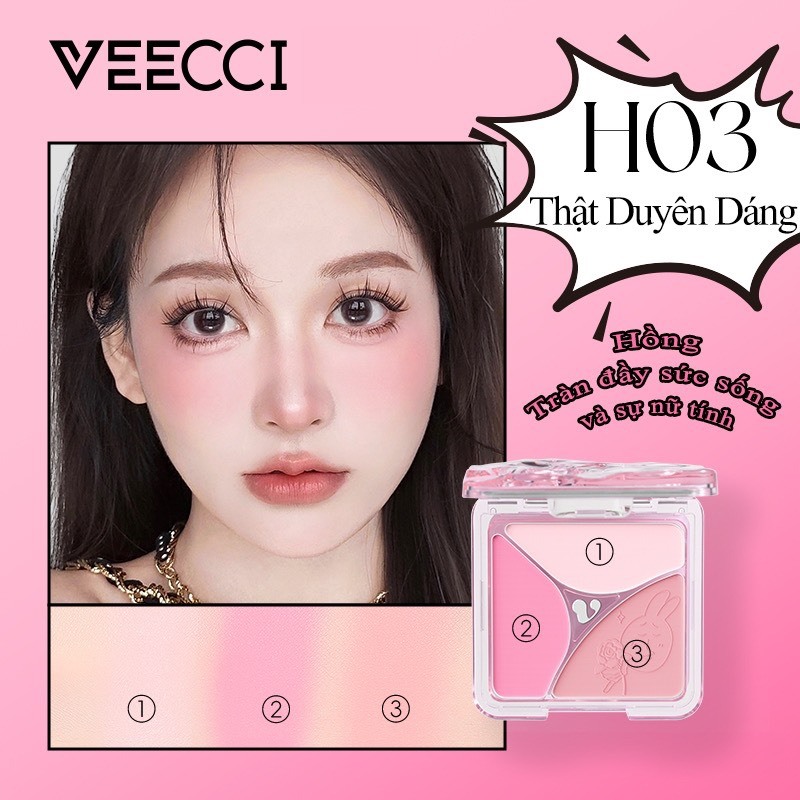 VEECCI Phấn Má Hồng Veecci 3 Màu Màu Tự Nhiên Tông Lì Chống Nước Lâu Trôi 7g | NHÍM HOUSE