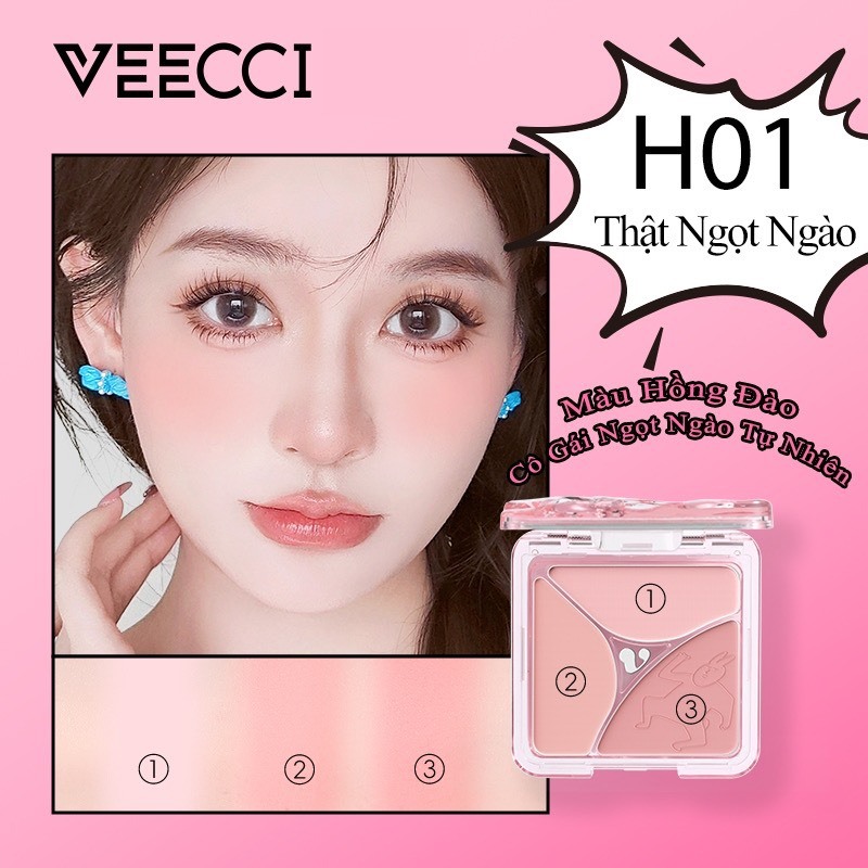 VEECCI Phấn Má Hồng Veecci 3 Màu Màu Tự Nhiên Tông Lì Chống Nước Lâu Trôi 7g | NHÍM HOUSE