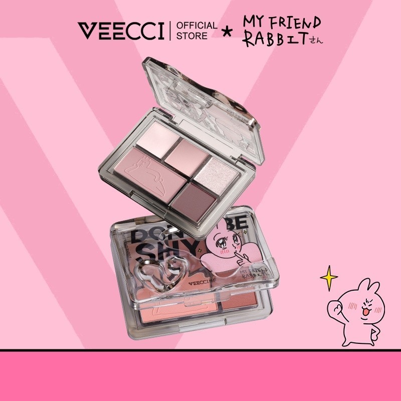 VEECCI Phấn Mắt 5 Màu Trái Tim Thỏ Bảng Phấn Mắt Mờ Màu Hồng Ngọc Trai 5.2g | NHÍM HOUSE