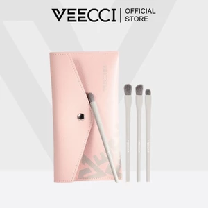 VEECCI Bộ cọ trang điểm mắt 5 cây kèm túi hồng siêu xinh | NHÍM HOUSE