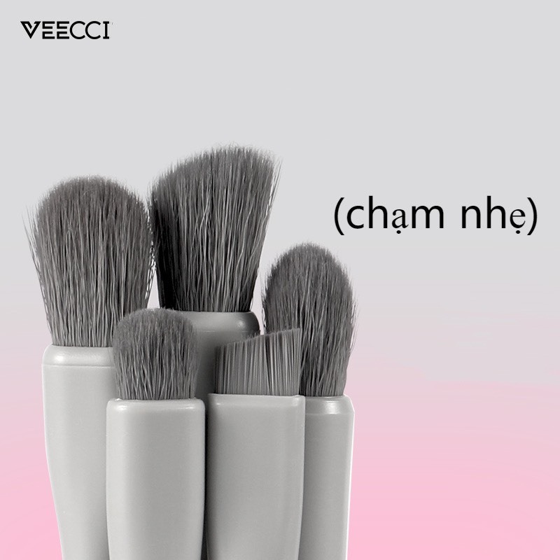 VEECCI Bộ cọ trang điểm mắt 5 cây kèm túi hồng siêu xinh | NHÍM HOUSE