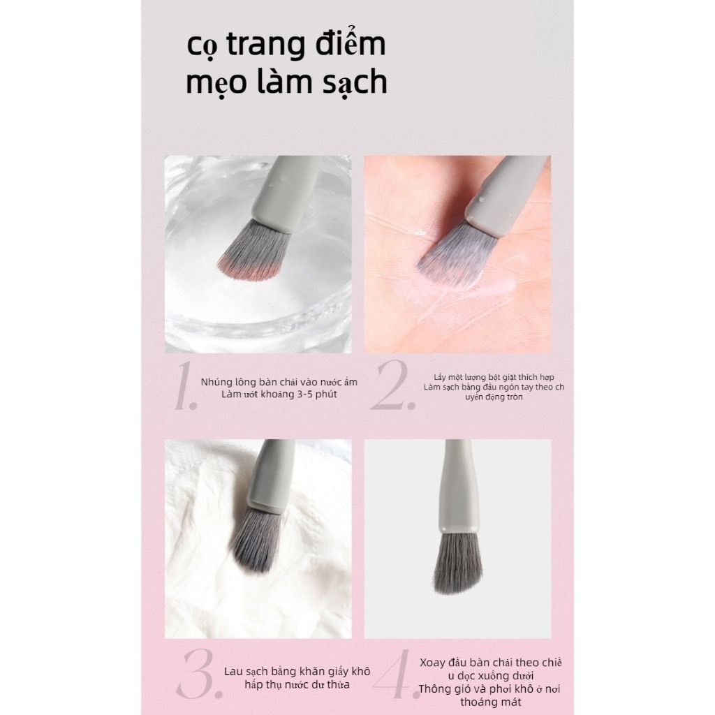 VEECCI Bộ cọ trang điểm mắt 5 cây kèm túi hồng siêu xinh | NHÍM HOUSE