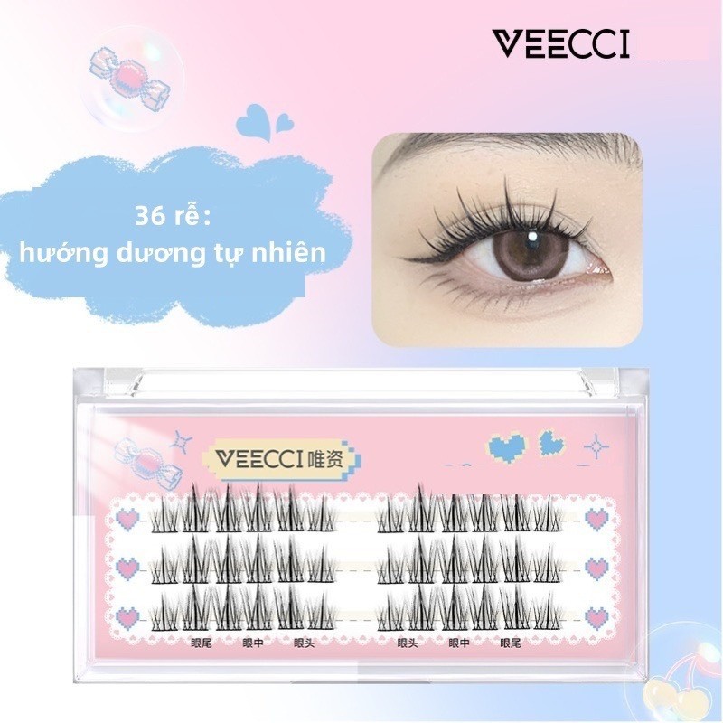 VEECCI Lông mi giả Veecci mềm tự nhiên lông mi cụm đơn 10mm-12mm| NHÍM HOUSE