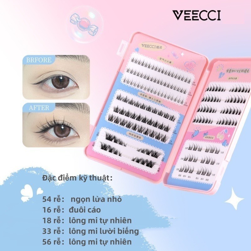 VEECCI Lông mi giả Veecci mềm tự nhiên lông mi cụm đơn 10mm-12mm| NHÍM HOUSE