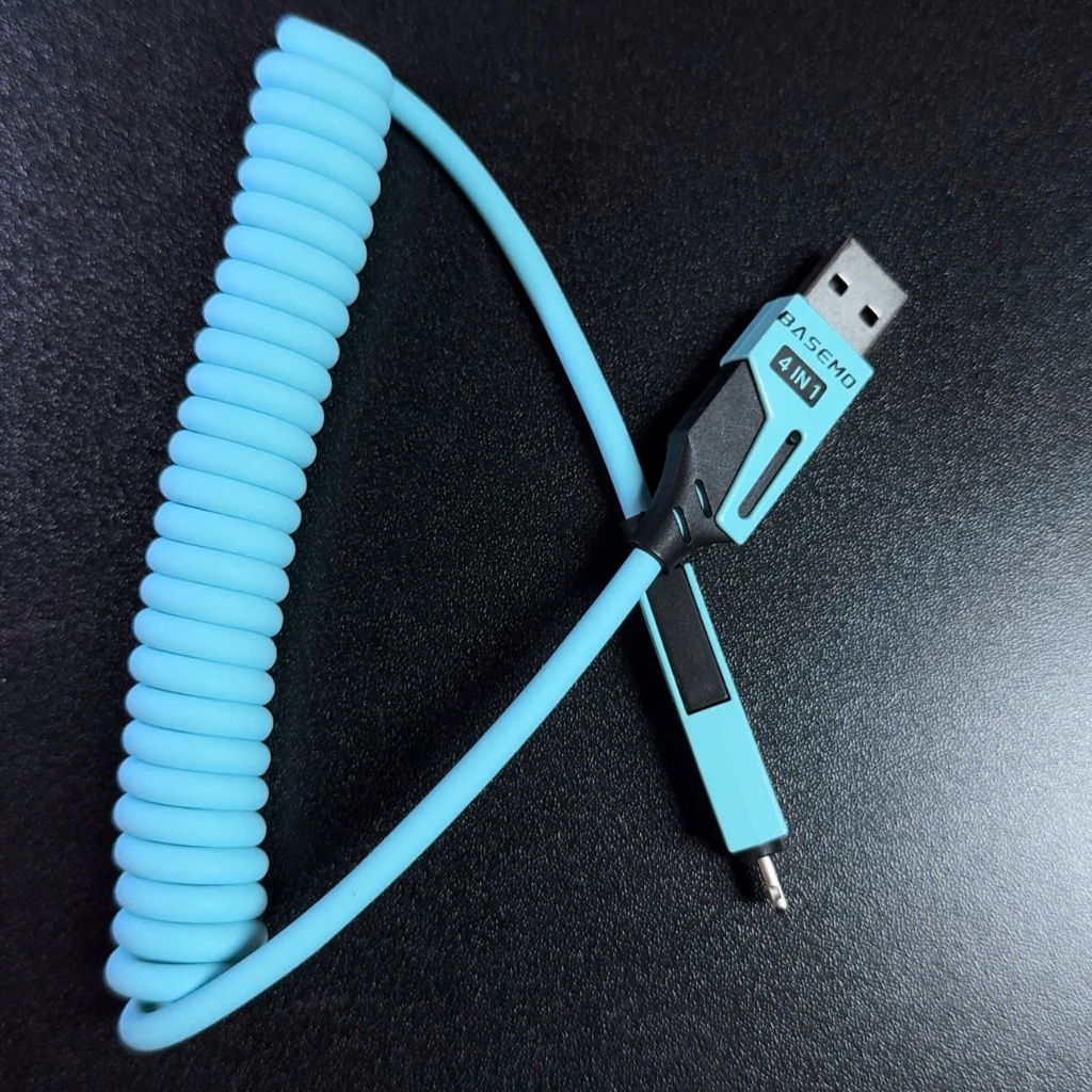 Dây Cáp sạc lò xo đa năng 4 in 1 - Hãng Basemo - Hỗ trợ sạc nhanh PD 27/65W - Thay đổi chiều dài tùy ý - Co dãn dễ dàng